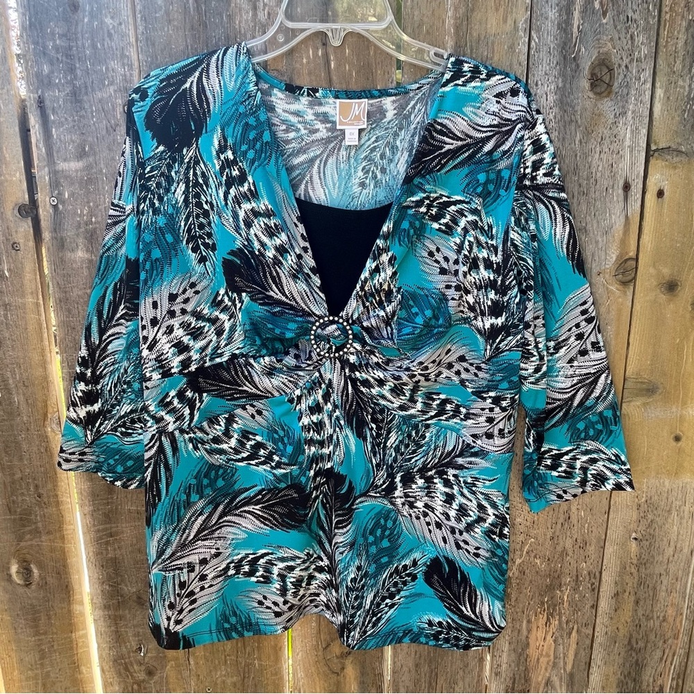 JM Collection Woman Feathery Print Blouse Size 0X
